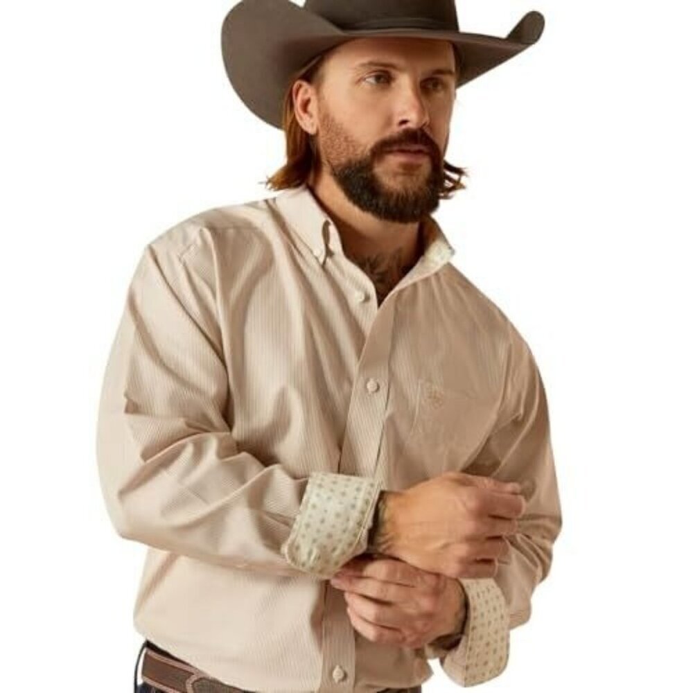 Ariat Men's Long Sleeve Wrinkle Free Grayson Classic Fit Stripe Button Shirt Gol